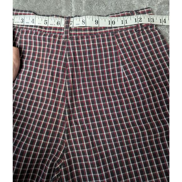 Vtg AJ Brandon 80s Pleated Shorts WOMENS 9/10 high waist black red plaid 26x7" - Picture 9 of 10
